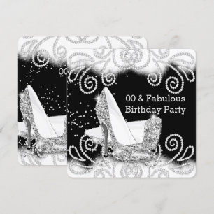 Invitación Tacones Altos Plateados con Brillo Fabuloso Fiesta