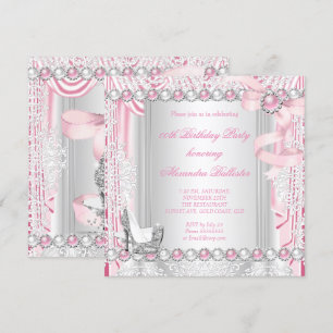 Invitación Tacones altos plateados rosa bonito lazo de perla
