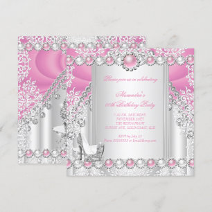 Invitación Tacones altos plateados rosados Perla Cumpleaños 3