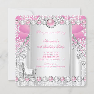 Invitación Tacones altos plateados rosados Perla Cumpleaños 3