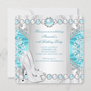 Invitación Tacones altos plateados turquesa Fiesta de cumplea