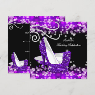 Invitación Tacones altos purpura con brillo diamantes cumplea