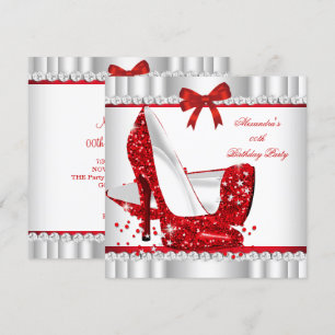 Invitación Tacones Altos Rojo Glamour Elegante Brillo Plata 3