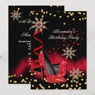 Invitación Tacones altos rojos con purpurina Fiesta de cumple