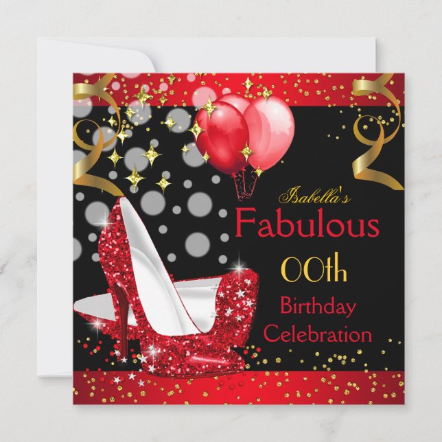Invitación Tacones Altos Rojos Fabulosos Fiesta de Cumpleaños (Anverso)