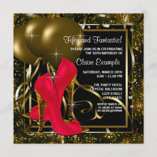 Invitación Tacones altos rojos negros dorados Fiesta de cumpl