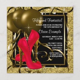 Invitación Tacones altos rojos negros dorados Fiesta de cumpl