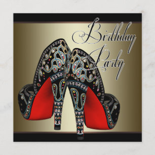 Invitación Tacones altos rojos negros elegantes cumpleaños
