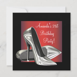 Invitación Tacones altos rojos negros para cumpleaños 21 de m