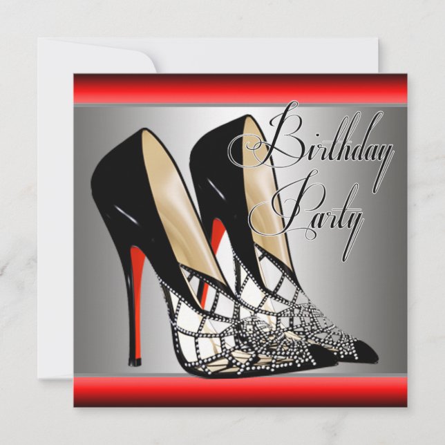 Invitación Tacones altos rojos plateados de cumpleaños (Anverso)