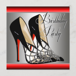 Invitación Tacones altos rojos plateados de cumpleaños