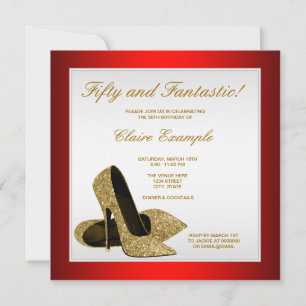 Invitación Tacones altos rojos y dorados Mujeres 50 años