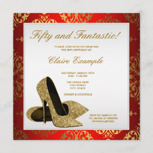 Invitación Tacones altos rojos y dorados Mujeres 50 años