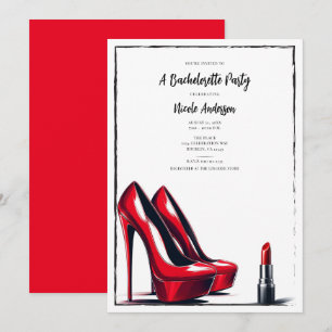 Invitación Tacones Altos Rojos y Fiesta de Soltera Glam con P