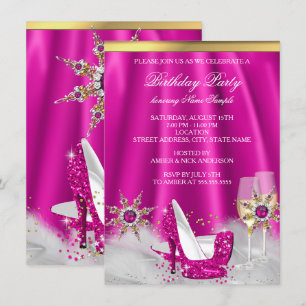 Invitación Tacones altos rosa brillo champán dorado fiesta