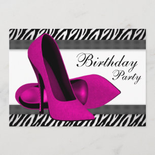Invitación Tacones altos rosa caliente cebra fiesta de cumple