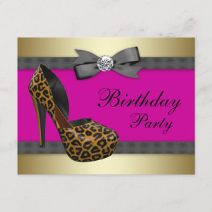 Invitación Tacones altos rosa caliente leopardo cumpleaños