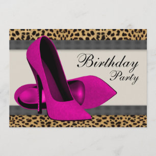 Invitación Tacones altos rosa caliente leopardo fiesta de cum