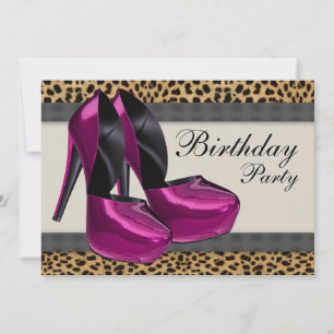 Invitación Tacones altos rosa caliente leopardo fiesta de cum