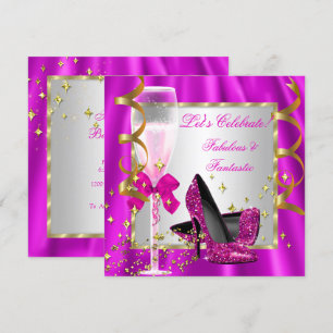 Invitación Tacones altos rosa caliente plateados para fiesta
