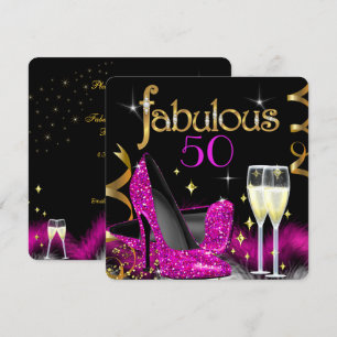 Invitación Tacones altos rosados de fiesta fabulosos 50 dorad