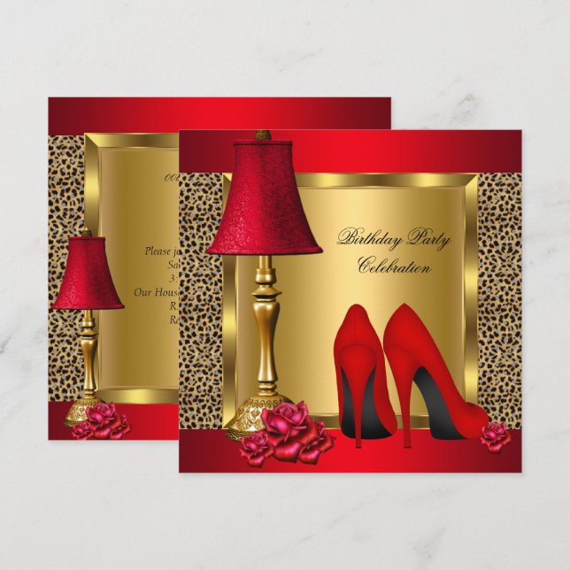 Invitación Tacones Altos Rosas Salvajes Fiesta de Cumpleaños  (Anverso / Reverso)