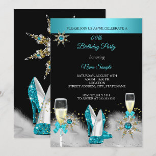 Invitación Tacones altos turquesa, fiesta de oro negro champá