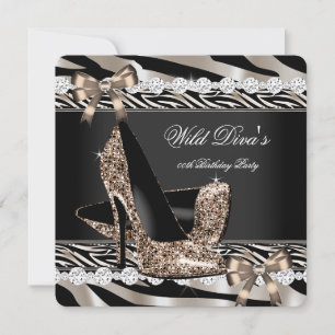 Invitación Tacones altos Wild Diva cebra beige para fiesta de