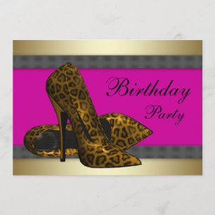 Invitación Tacones altos y cumpleaños de leopardo rosa fucsia