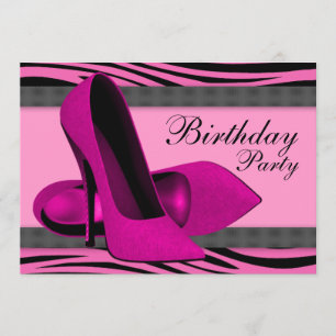 Invitación Tacones altos y fiesta de cumpleaños de cebra rosa