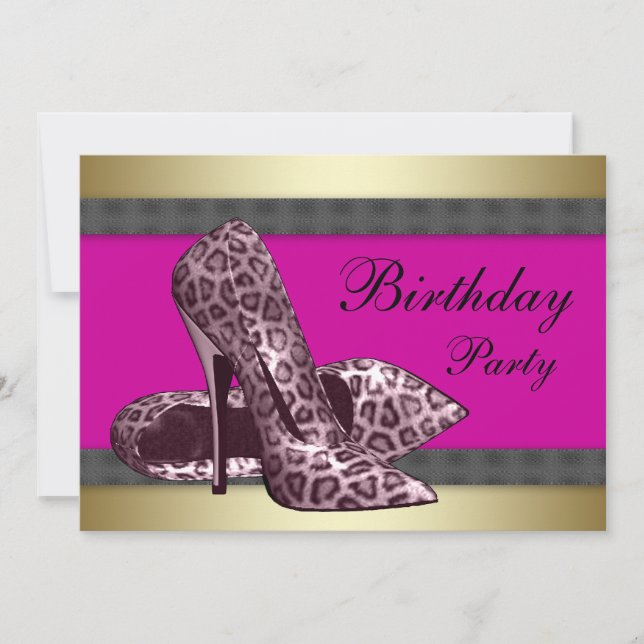 Invitación Tacones altos y rosa fucsia con estampado de leopa (Anverso)