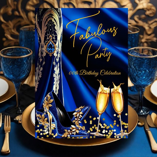 Invitación Tacones Azules Dorados de Cumpleaños Fabulosos Cha (Subido por el creador)