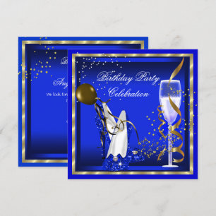 Invitación Tacones Azules Reales Brillo Dorado Fiesta de Cump