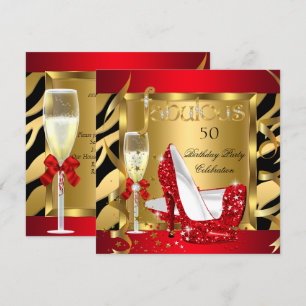 Invitación Tacones Brillantes Rojos Fabulosos Cebra Champán F