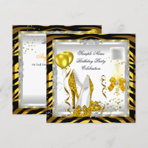 Invitación Tacones con brillo dorado de cebra Amarillo Fiesta