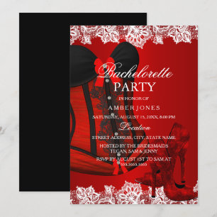 Invitación Tacones de brillo rojos y corsé de encaje para fie