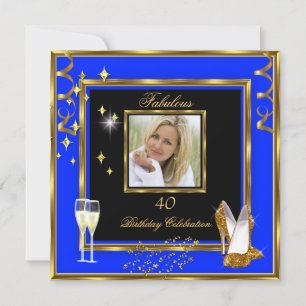 Invitación Tacones de champagne azul dorado de foto fabulosos