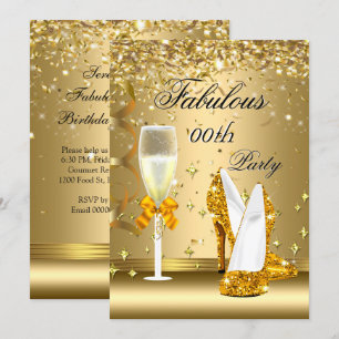 Invitación Tacones de Champagne Fabulosos con Confeti de Oro 