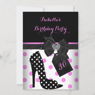 Invitación Tacones de Corazón Rosa Negro Blanco Lunares Cumpl