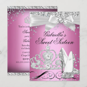 Invitación Tacones de Corona Brillante Rosa Dulce 16
