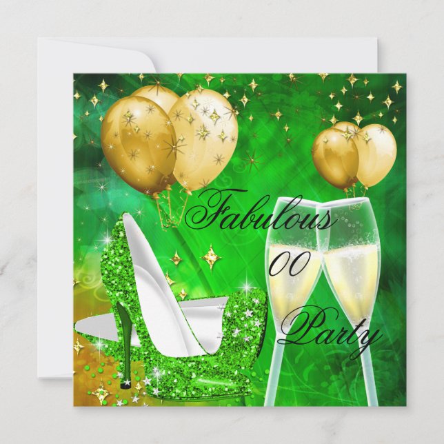 Invitación Tacones de cumpleaños de champán fabulosos Verde D (Anverso)