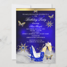 Invitación Tacones de Mariposa Azul Real Brillo Champán Dorad