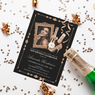Invitación Tacones de oro rosa y champán Cumpleaños de mujer
