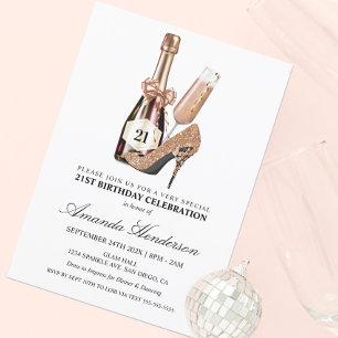 Invitación Tacones de oro rosa y cumpleaños de mujeres con ch