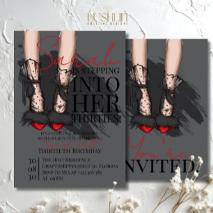 Invitación Tacones de piel rojo oscuro Cumpleaños Femenino Fi