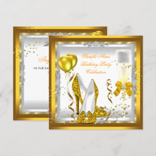 Invitación Tacones de purpurina dorada Fiesta de cumpleaños b