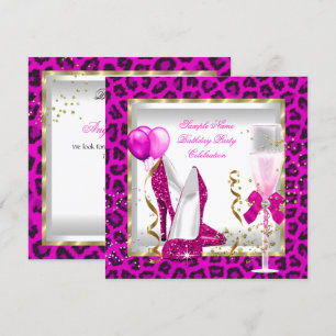 Invitación Tacones de purpurina dorada rosa caliente de anima