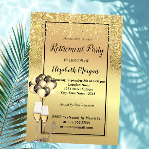 Invitación Tacones de purpurina dorada, vidrio, globos Fiesta