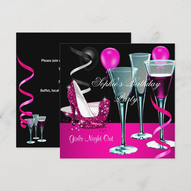 Invitación Tacones de Zapato Rosa de Fiesta de Cumpleaños Sti (Anverso / Reverso)