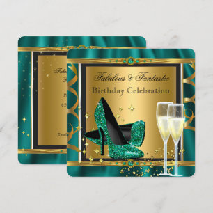 Invitación Tacones dorados fabulosos verde esmeralda Fiesta d